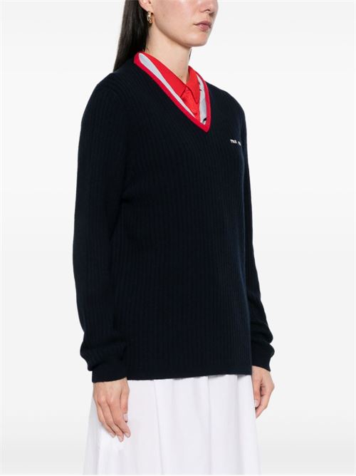 Cashmere ribs v-neck sweater MIU MIU | MMLA331580F059F